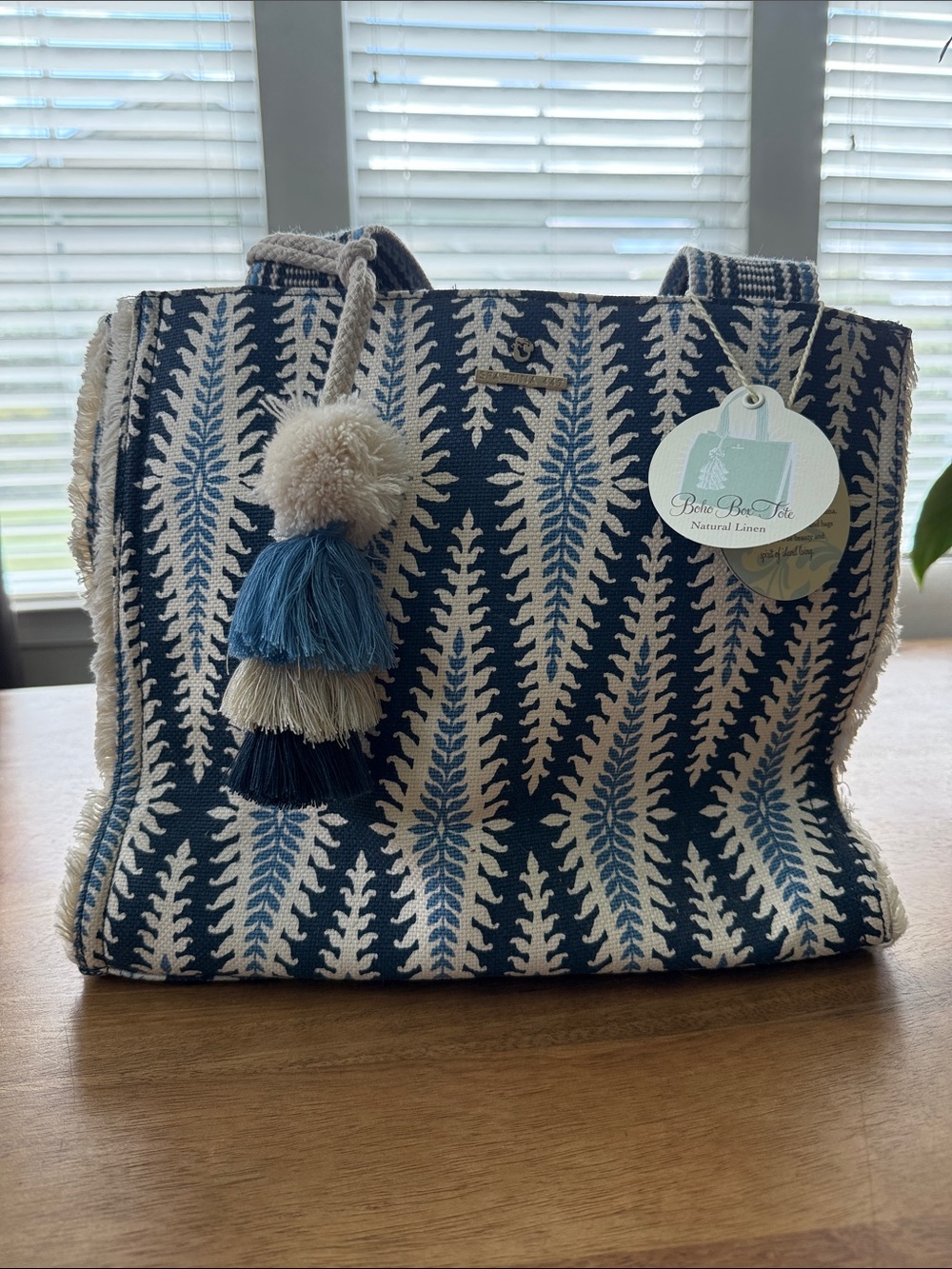 Spartina 449 Navy and Cream Tassel Tote